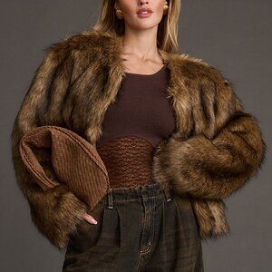 12th Tribe Misty Brown Faux Fur Coat Size MM
